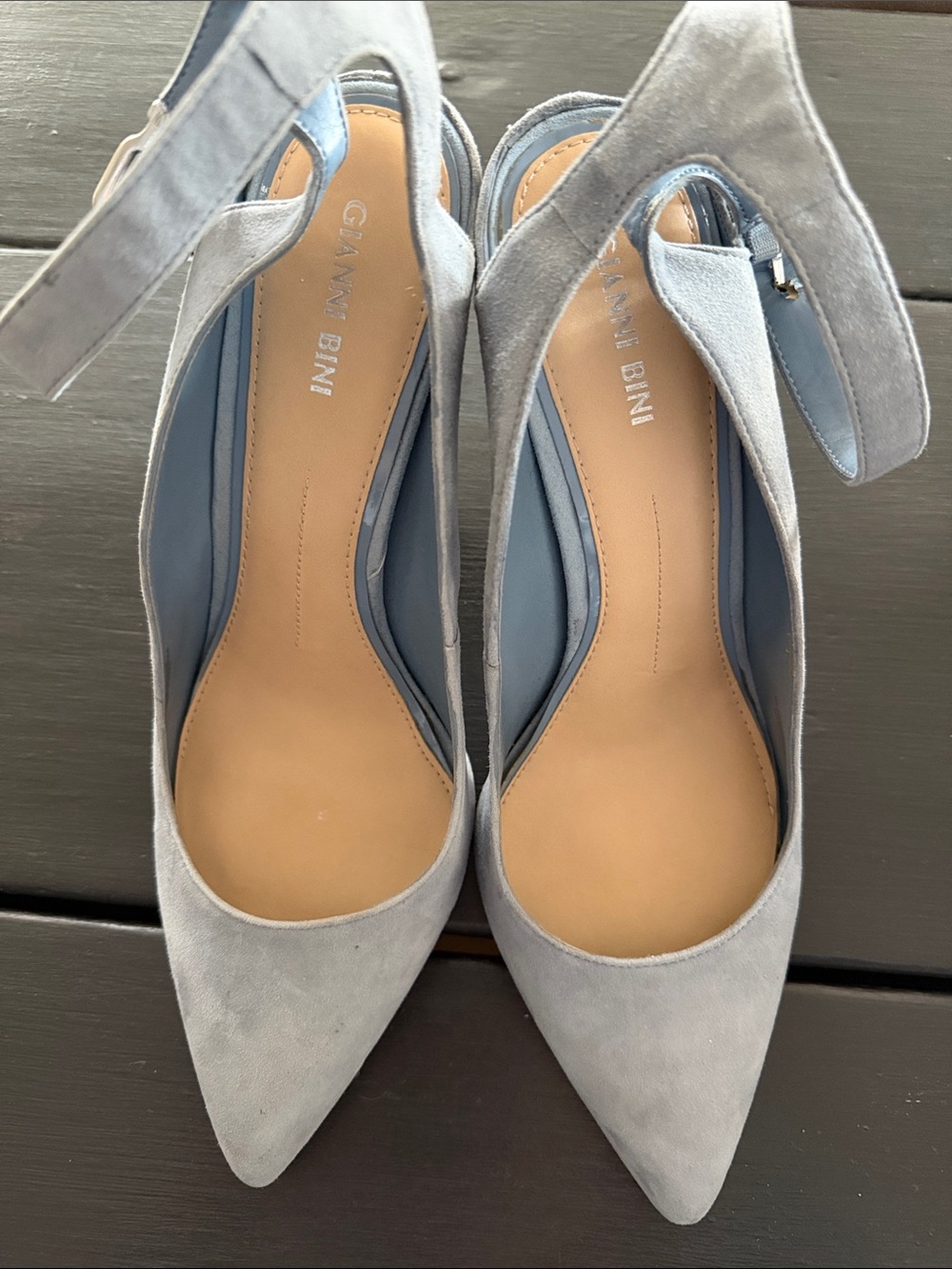 Gianni Bini Light Blue Gray Suede Pointed-Toe Ankle-Strap Heels - Picture 5 of 7
